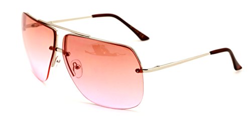 Vision World Eyewear - Limited edition colorful lens rimless metal aviator sunglasses (Pink)