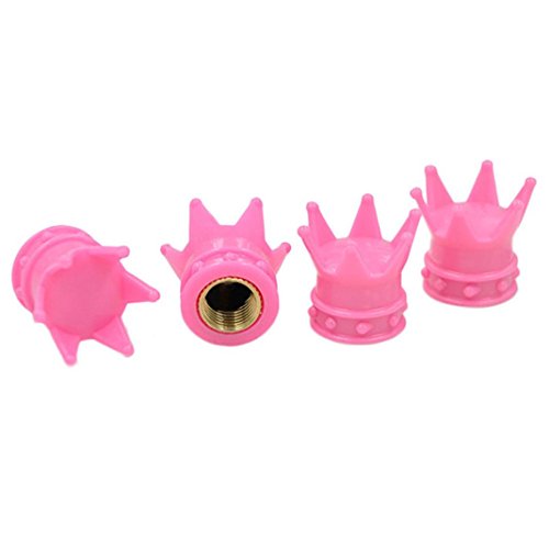 Creazy 4PC Crown Tire/Wheel Air Stem Valve Caps For Car Truck Hot Rod (Pink)