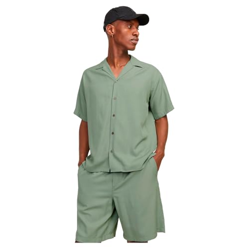 JACK & JONES JPRCCAARON Tencel Resort Shirt S/S SN, Lily Pad/Fit: vestibilità Rilassante, S