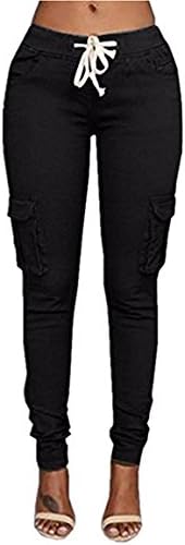 Caat Aycox Womens Solid Color Stretch Drawstring Skinny Pants Cargo Joggers Black XL= US L