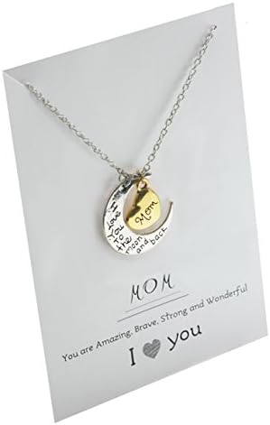 Mom I Love You to the Moon and Back Two-Piece Pendant Gift Moon Card Necklace 18 Inch