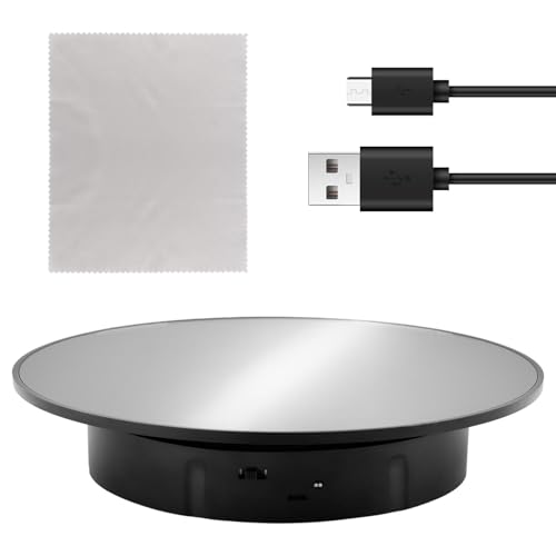 Photo 1 of CALIDAKA Motorized Rotating Display Turntable with 1 Cleaning Cloth, 360 Degree Rotating Display Stand for Photography Products and Shows, 7.87inch /17.6lbs Load, Dual Power Supply Method