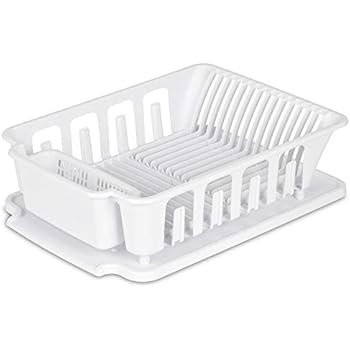 Sterilite 2-piece Large Sink Set Dish Rack Drainer, White (18 3/4