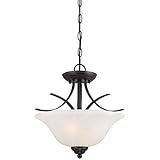 Westinghouse 6340300 Pacific Falls Two-Light Indoor Convertible Pendant/Semi-Flush Ceiling Fixture, Amber Bronze Finish with White Alabaster Glass (Tools & Home Improvement)