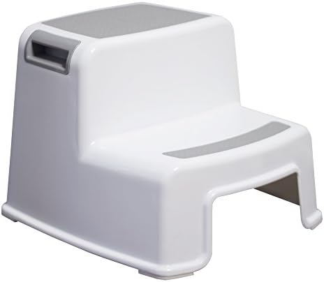 Petite Bae Dual Height Step Stool with Child Safetly Grips - Durable, Lightweight Plastic with Rubber Top - Kitchen, Bathroom, Bedroom and Outdoor Use for Kids, Women and Men - Bonus Childproof Lock