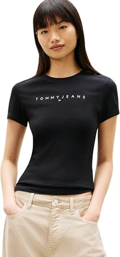 Camiseta de Manga Corta Mujer Linear Slim Fit, Negro (Black 1), XXS