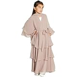 ODIZLI Kids Girls Muslim Abaya Maxi Dress Long Sleeve Snap Fastening