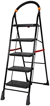 Happer Premium Foldable Step Ladder, Clamber, 5 Steps (Black & Orange)