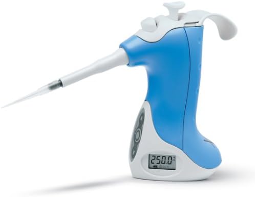 VistaLab 1065-0250 Ovation Single Channel Electronic BioNatural Pipette, 5-250 microliter Volume, 1 microliter Graduation Interval, +/-0.8% Accuracy, Blue