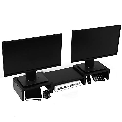 SUPERJARE Monitor Stand Riser, Adjustable Screen Stand for Laptop Computer/TV/PC, Multifunctional Desktop Organizer – Black