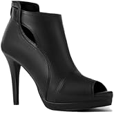 BHDJK Women's Leather Hollow Fish Mouth Out High Top Stiletto Heels Sandals Fashion Comfortable Pointed Open Toe Back Zipper Anti Slip Dress High Heels Boot Sandals for Business Paty