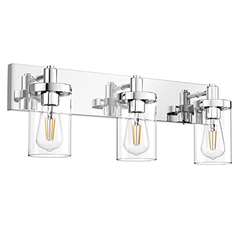 Aipsun Chrome Vanity Light for Bathroom 3 Light Farmhouse Bathroom Lights Fixtures Over Mirror with Clear Glass Shade(Exclude Bulb)