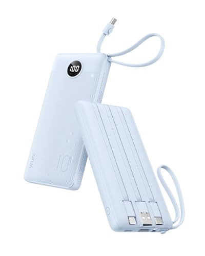 VRURC 10000mAh Power Bank With Built-in 4 Cables, Slim Portable Charger