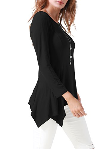 Invug Women Long Sleeve Zigzag Skirted Hem Casual Soft Stretchy Blouse T Shirt Black XL - Thumbnail 5