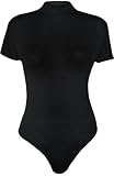 PaperMoon Women's Plus Size Turtle Neck Short Sleeve Bodysuit