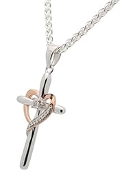 All Patron Saints - Collar con cruz de corazón de diamante para mujer, plata de ley 925