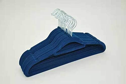 Luxus Home Decor Velvet Non Slip Suit Hangers with notches and tie bar Heavy Duty - Ultra Thin Space Saving 360 Degree Swivel Hook 50 Pack, Blue
