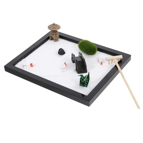 Toyvian Mini Zen Garden Sand Table Decoration Kit Black Indoor Meditation Landscape with Sand Rakes and Rocks for Home Decor and Relief Desks and Bookshelves