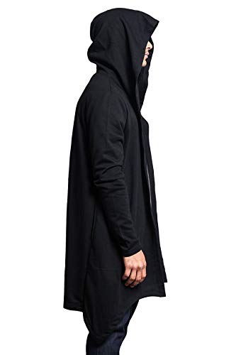 Victorious Men's Long Length Cloak Cardigan Hoodie JK701 - Black - Large - J7A - Thumbnail 4