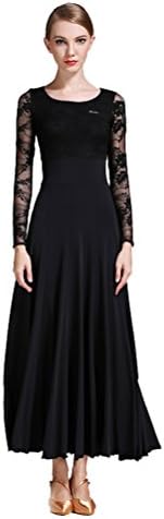 Women Customized Lace Flower High-elastic Flamenco Ballroom Dress Suits Tango Waltz Salsa (XL, Black)