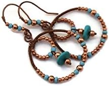 Copper and Turquoise Double Hoop Earrings