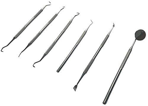 Tweezer Guru Stainless Steel Dental Tools Kit with Inspection Mirror, Sickle Scaler, Single & Double Ended Probe, Plaque Scraper, Pick and Tartar
