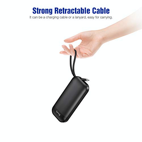 IEsafy 10,000mAh Power Bank with Built-in Micro USB Cable, Ultra-slim Compact Portable Charger Compatible with iPhone, iPad, Airpods, Samsung, Huawei and More-Black