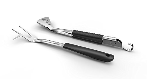 BBQ Dragon Grill Tool Set - 4 tools in a unique 2-piece set! Heavy-duty Stainless Steel Combination Tongs And Spatula PLUS Fork with Pigtail Side Tyne - works better than any other grilling utensils!