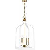 Savoy House 7-7802-4-142 Sheffield Modern Lantern Pendant, 4-Light 240 Total Watts, 32" H x 15" W, White with Warm Brass Acce