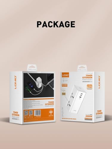 1 year warranty - LDNIO 70W Extension Cord Power Strip for Home & Office, 7-in-1 Charging Station with USB & 2 Type-C Ports, 4 Universal Outlets – Includes