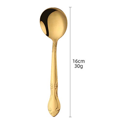 QIBOORUN Soup Spoons, Round Stainless Steel Bouillon Spoons with Flower