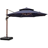 PURPLE LEAF 11 Feet Double Top Deluxe Wood Pattern Patio Umbrella Offset Hanging Umbrella Cantilever Umbrella Outdoor Market Umbrella Garden Umbrella, Navy Blue