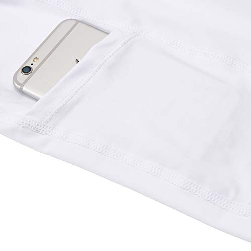 Lavento Men's Compression Pants Baselayer Cool Dry Pocket Running Ankle Leggings Active Tights (1 Pack-3911 White,Large) - Thumbnail 3