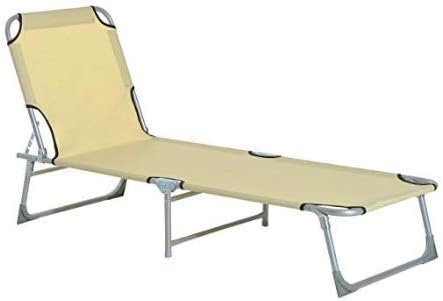 FB FunkyBuy® Foldable Sun Lounger Recliner Sun bed Adjustable Positions Camping Beach Poolside Garden Patio (Cream)