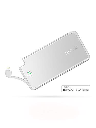 Luxtude PowerEasy 5000mAh Ultra Slim Power Bank for iPhone, Apple Certified Portable Charger with Built in Lightning Cable, Fast Charging External Battery Pack for iPhone11/XS/XR/X/8/8P/7/6/6S