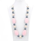 Silicone Teething Necklace - 12 Color Choices - Baby Safe For Mom To Wear - BPA-Free Beads To Chew - Stylish & Natural 