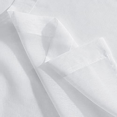 PONY DANCE White Transparent Short Curtains with Ruffle Tape, Set of 2, H 160 x W 140 cm, Living Room Curtains with Ruffle Tape, White Curtains, Linen Look, Transparent