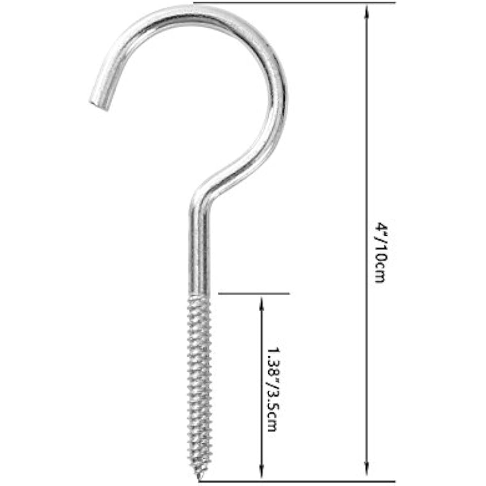 Heavy Duty Large Screw Hooks Jumbo Ceiling Cup Hooks, Length 4 Inches