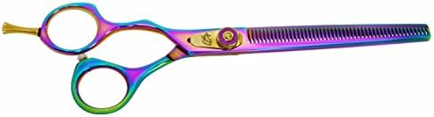 Kissaki Left Handed Dog Shears Nagasa L 48 tooth Rainbow Titanium Pet Thinning Shears Dog Grooming Scissors