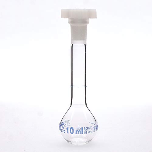 Isolab 013.01.010 Glass Volumetric Flask, Class A, Clear, 10 ml Capacity, NS 10/19 Neck, Pack of