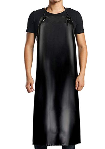 Homsolver Heavy Duty Vinyl Waterproof Apron Durable Ultra Lightweight Extra Long Black - Industrial Grade Material for Ultimate Protection (Black, 43" x 30")