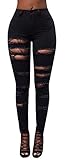 Baifern Women's Ripped Washed Hole Denim Long Jeans (X-Large, Black)