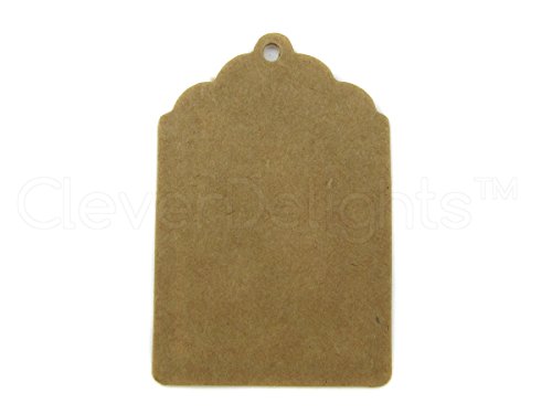 UPC 634972116881, 50 CleverDelights Small Kraft Gift Tags - 2.25&quot; x 1.5&quot; inch - Scalloped Hang Tags - For Gifts, Crafts, Party Favors, Price Tags - Thick Heavy Duty