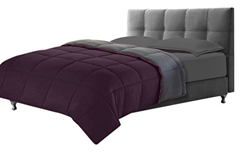 Clara Clark A Goose Down Alternative Reversible 3-Piece Comforter Set with 2 Pillow Shams, Full/Queen, Gray/Blackberry Wine