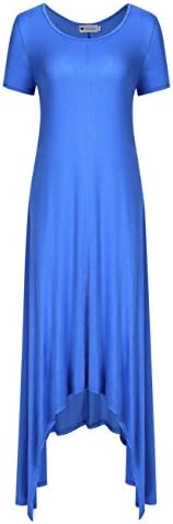VeryAnn Women's Casual Summer Beach Dresses with Round Neck Short Sleeve Blue S