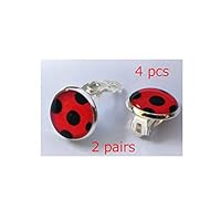 Kid Ladybug Clip on Earrings - 2 Pairs Red Ladybird Little Beetle Charm for Girl Women Child Teen Adult 4 pcs