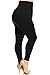 YELETE Legwear High Waist Compression Leggings with French Terry Lining, Black