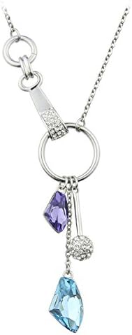 Le Premium Double Glacier Necklace Made with Swarovski Elements Aquamarine Blue and Tanzanite Purple Crystals