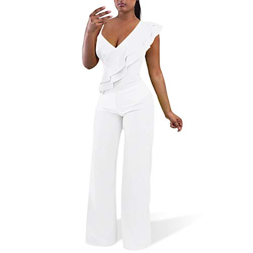 Women's Elegant Deep V Neck Wide Leg Jumpsuit for Kuwait Ubuy