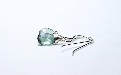 Moss Aquamarine earrings, genuine natural gemstone, March birthstone jewelry, sterling silver jewelry, dainty delicate green blue earring